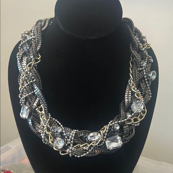 Vintage 1980's Punk Style Chains and Rhinestone Statement Necklace - Picture 1 of 5